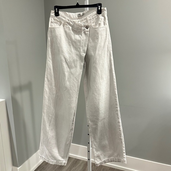SIMKAI Cool Girl Fold Waist Metallic Wash White Silver Jeans Sz 26 NEW - Picture 3 of 4
